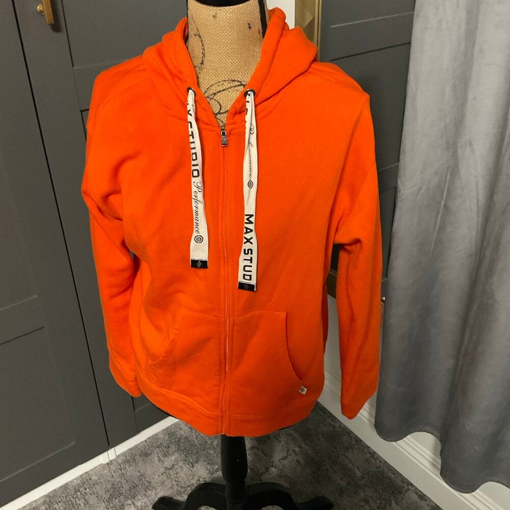 Max‎ studio size large orange zip up hoodie
